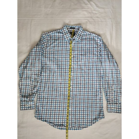 Neiman Marcus Men's Blue Plaid Trim Fit Long Sleeve Shirt Size 16½ - Picture 9 of 9